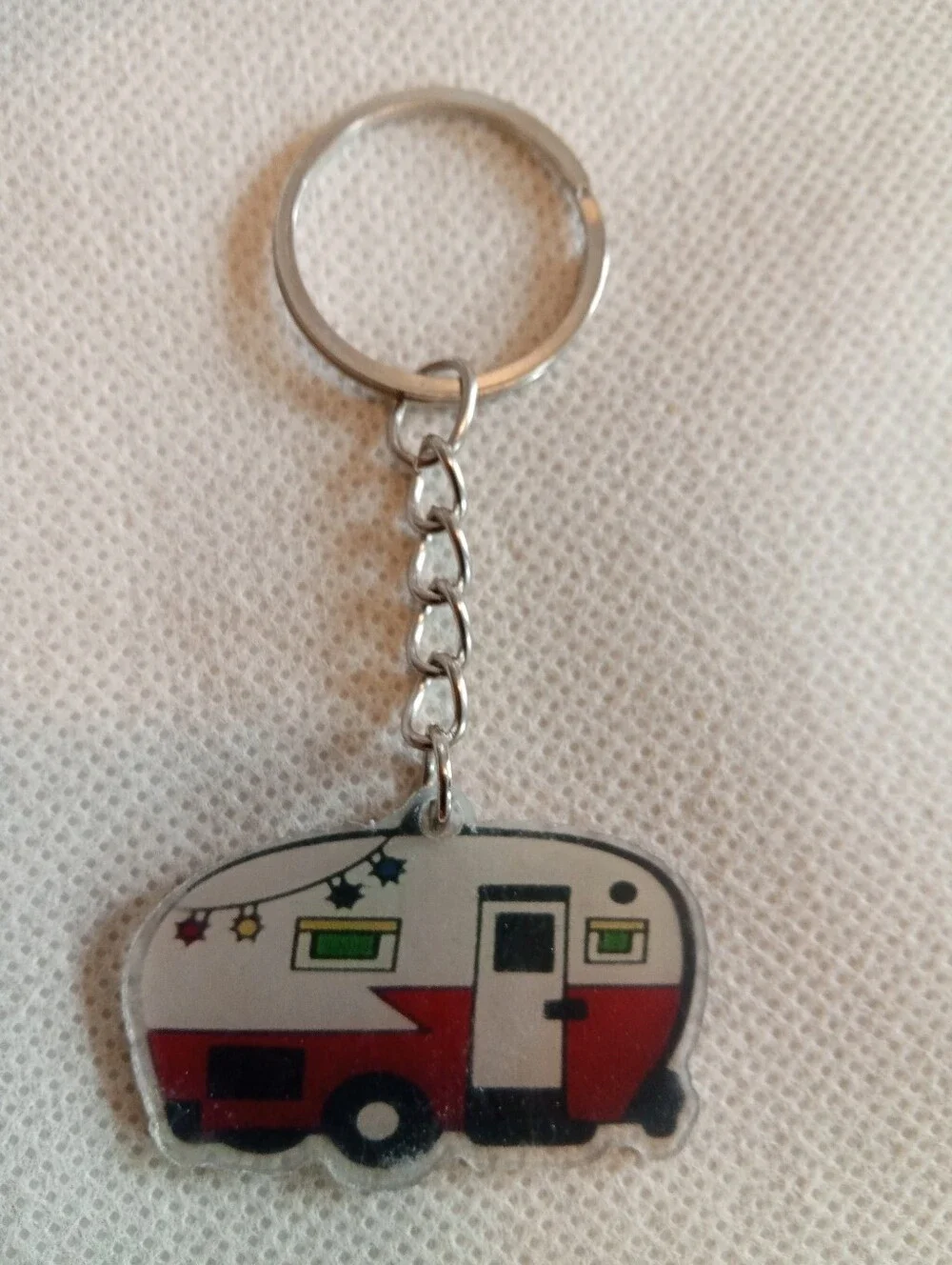 Keychain Bag Charms with Red Camper, Bottle Of Booze, & Multicolor Fish